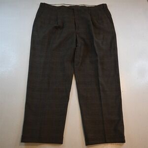 Joseph Feiss 44x30 Brown Glenn Check 100% Wool Pleated Classic High Waist Pants